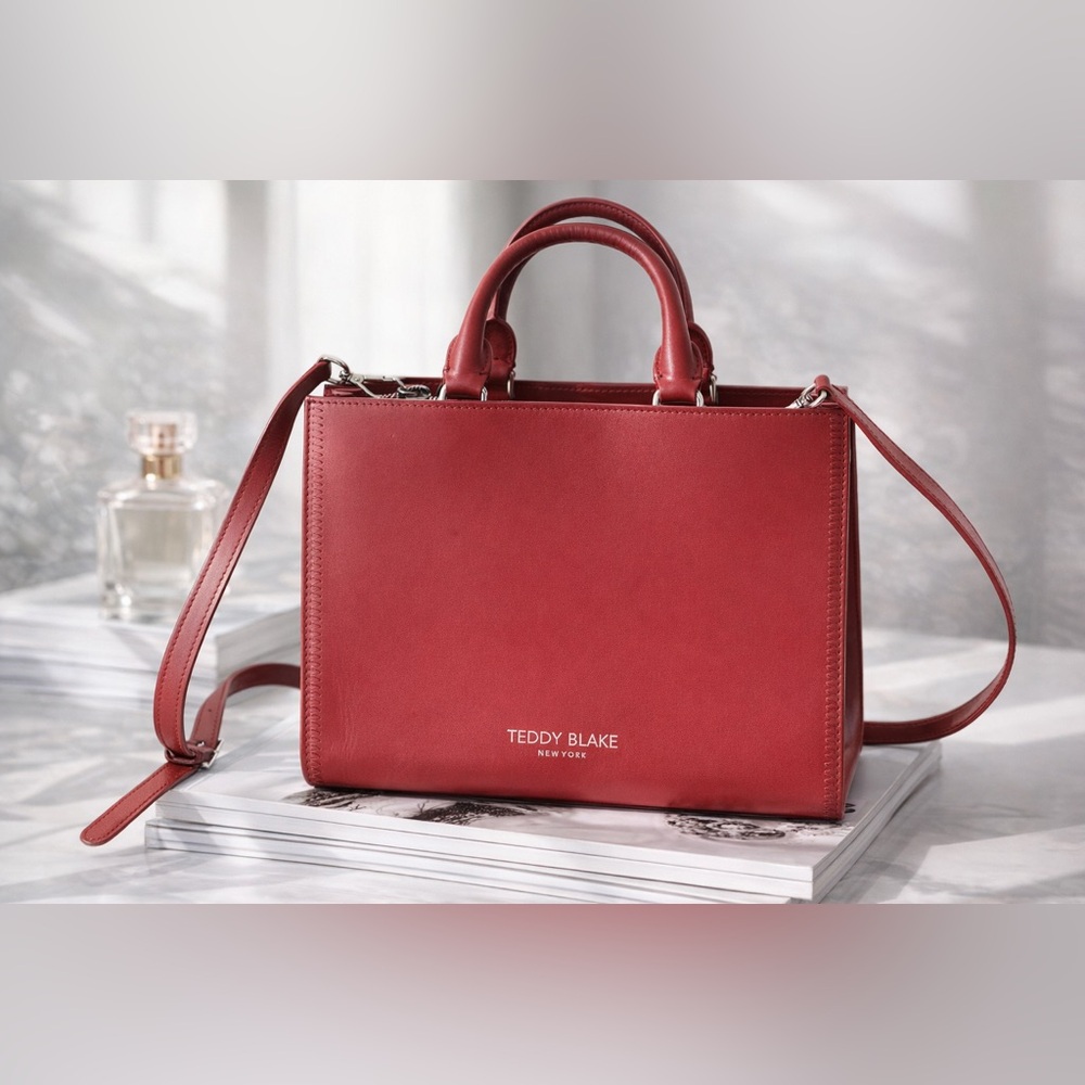 NWOT Teddy Blake New York Red Leather Top-Handle Structured Satchel Purse